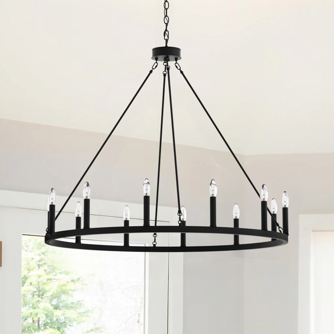 Madalyn 12 - Light Candle Style Wagon Wheel Chandelier